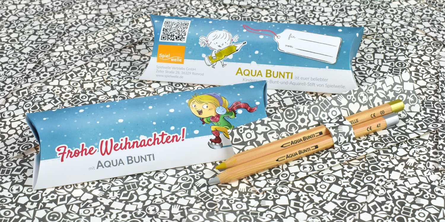 Kreatives Weihnachtsgeschenk: Kissenverpackung mit Aqua Bunti Gold- und Silber-Stift, wunderschöner Gestaltung und Ausmalkarte