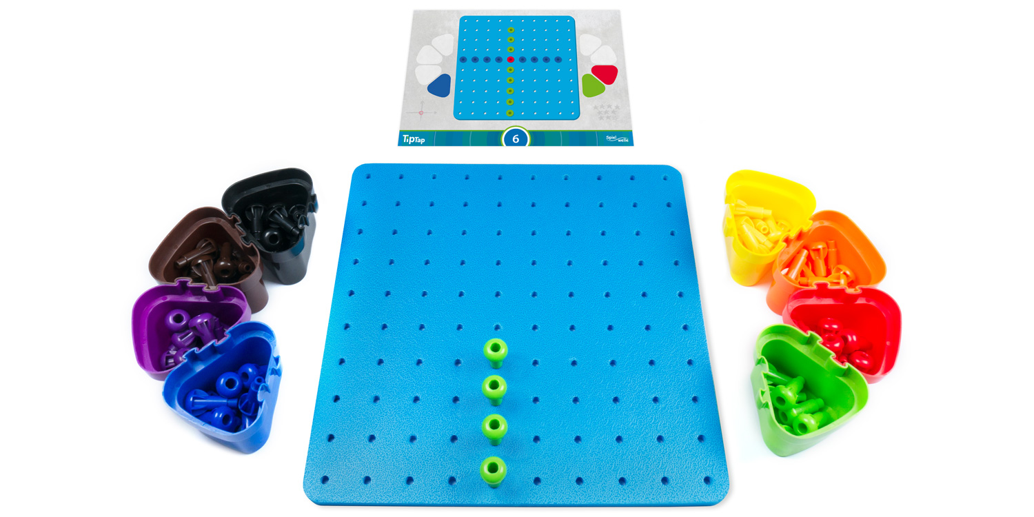Aufbau des Spielmaterials: Stecker, Vorlage und Spieltafel