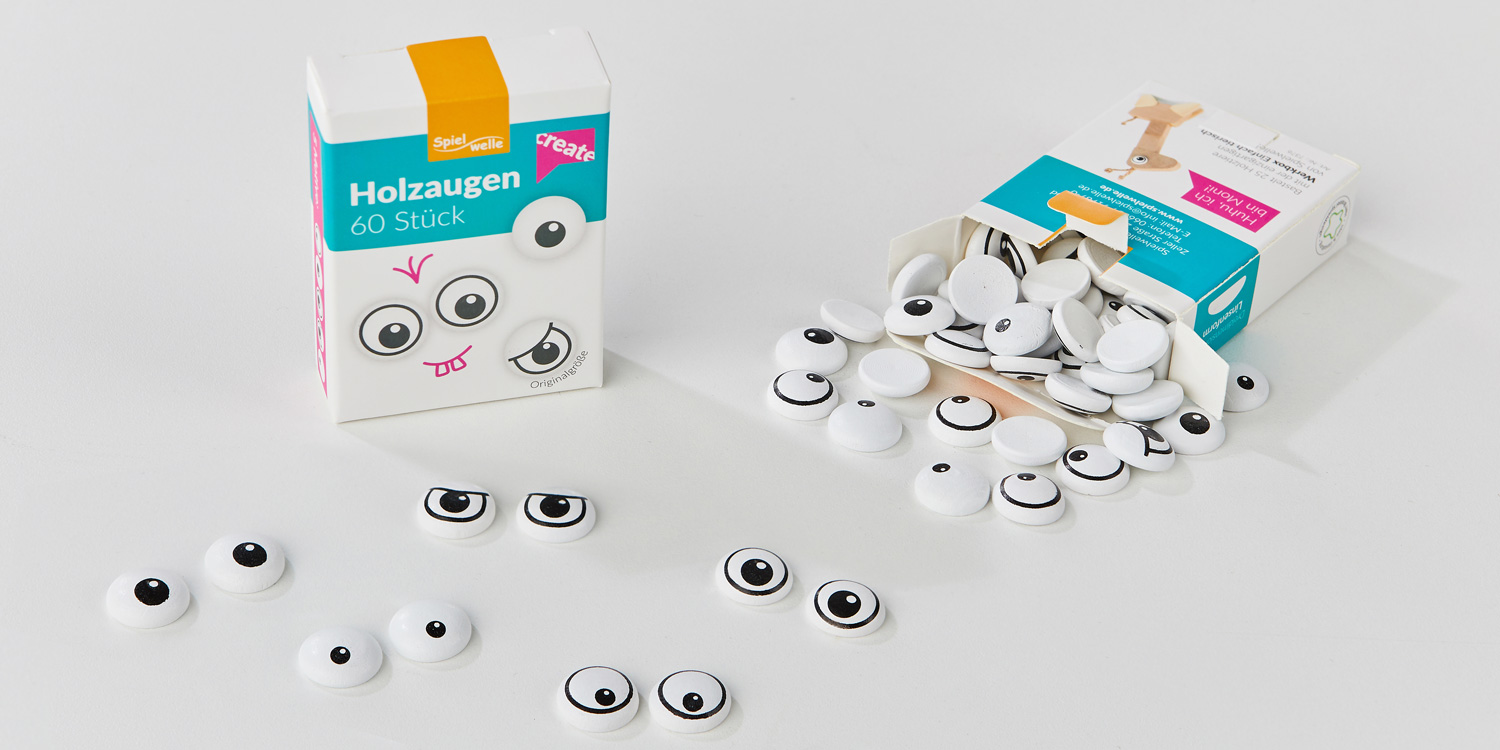 Werkbox Einfach tierisch: Holzaugen als eigenes Set mit 60 Augen in 5 Motiven.
